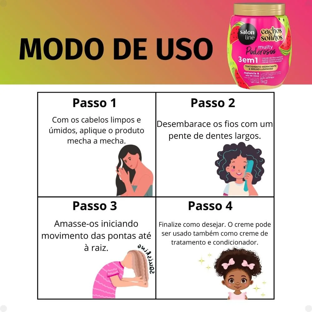 Creme de Tratamento 3 em 1 Salon Line Multy Poderosos Cachos dos Sonhos Melancia e Mix de Óleos 1Kg 1kg 6