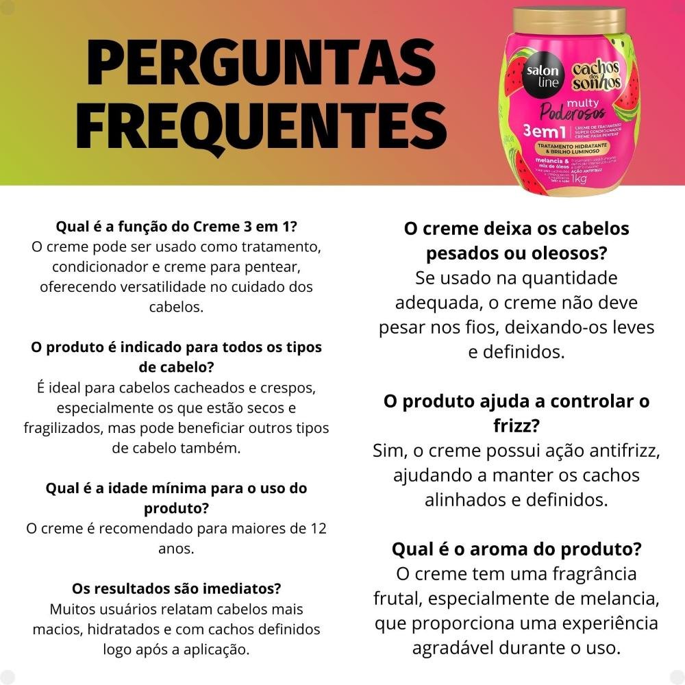 Creme de Tratamento 3 em 1 Salon Line Multy Poderosos Cachos dos Sonhos Melancia e Mix de Óleos 1Kg 1kg 7
