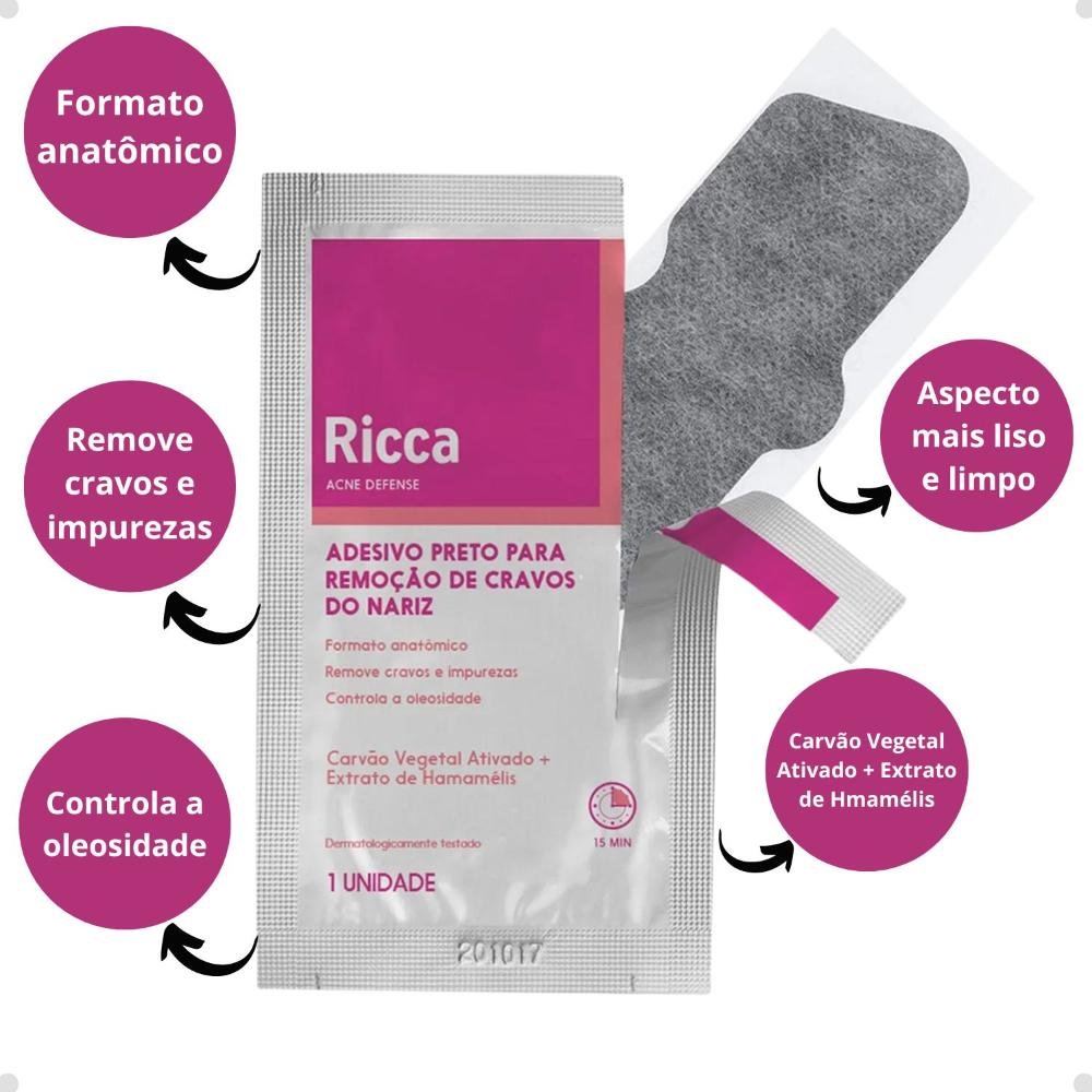 Adesivo Remoção de Cravos Ricca Preto Acne Defense ÚNICO 2