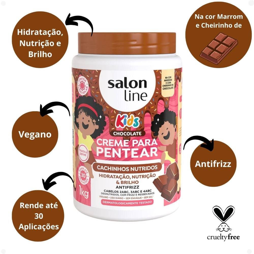 Creme para Pentear Salon Line Kids Chocolate Cachinhos Nutridos 1kg 1kg 2