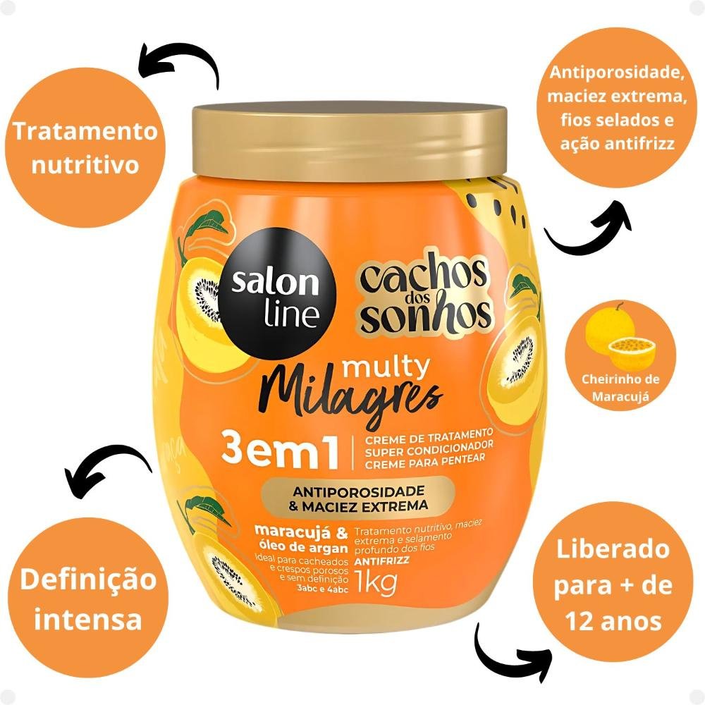 Creme de Tratamento 3 em 1 Salon Line Multy Milagres Cachos dos Sonhos Maracujá e Óleo de Argan 1Kg 1kg 2