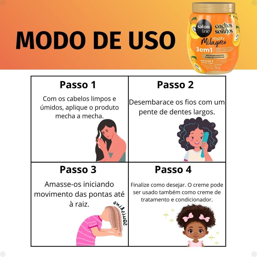 Creme de Tratamento 3 em 1 Salon Line Multy Milagres Cachos dos Sonhos Maracujá e Óleo de Argan 1Kg 1kg 6