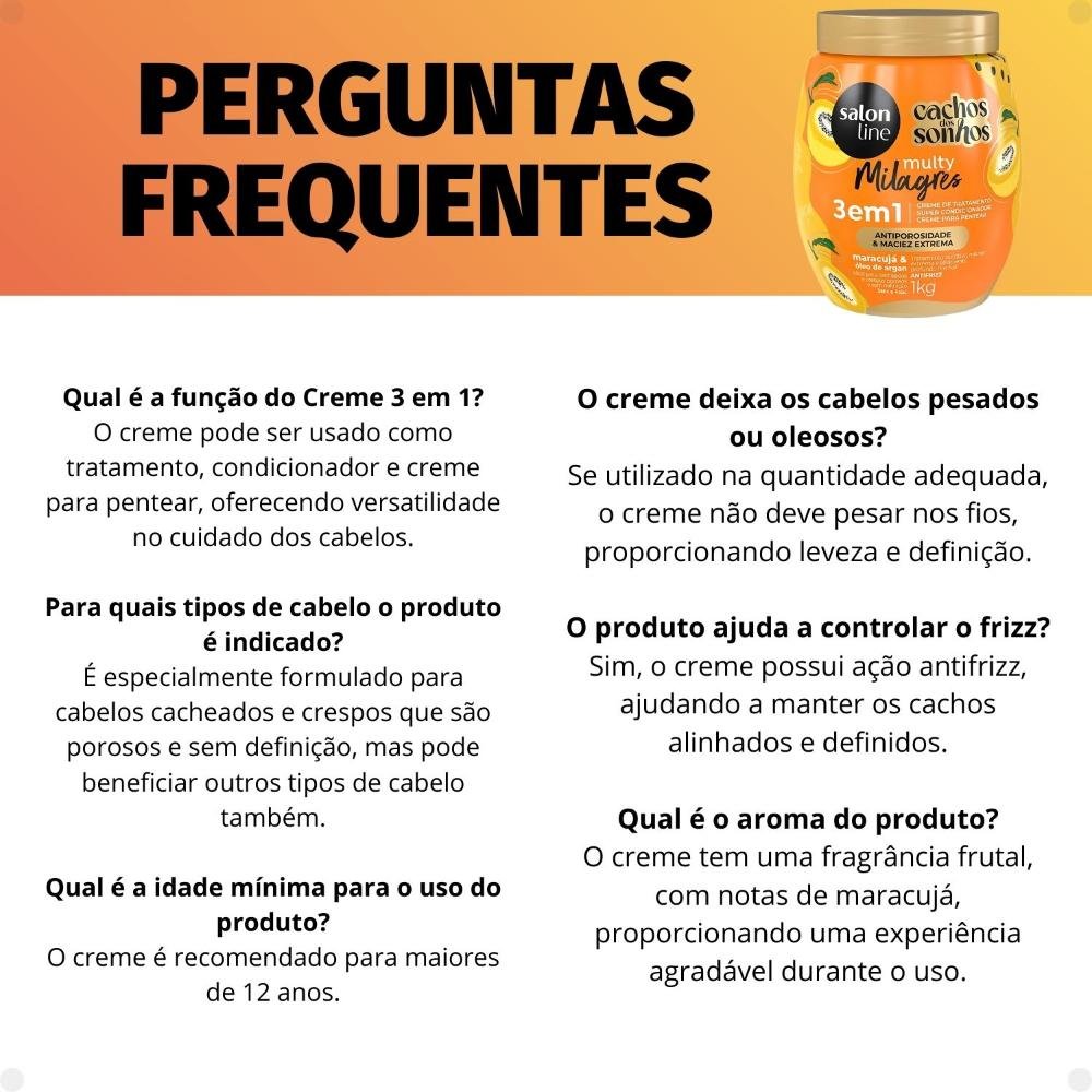 Creme de Tratamento 3 em 1 Salon Line Multy Milagres Cachos dos Sonhos Maracujá e Óleo de Argan 1Kg 1kg 7