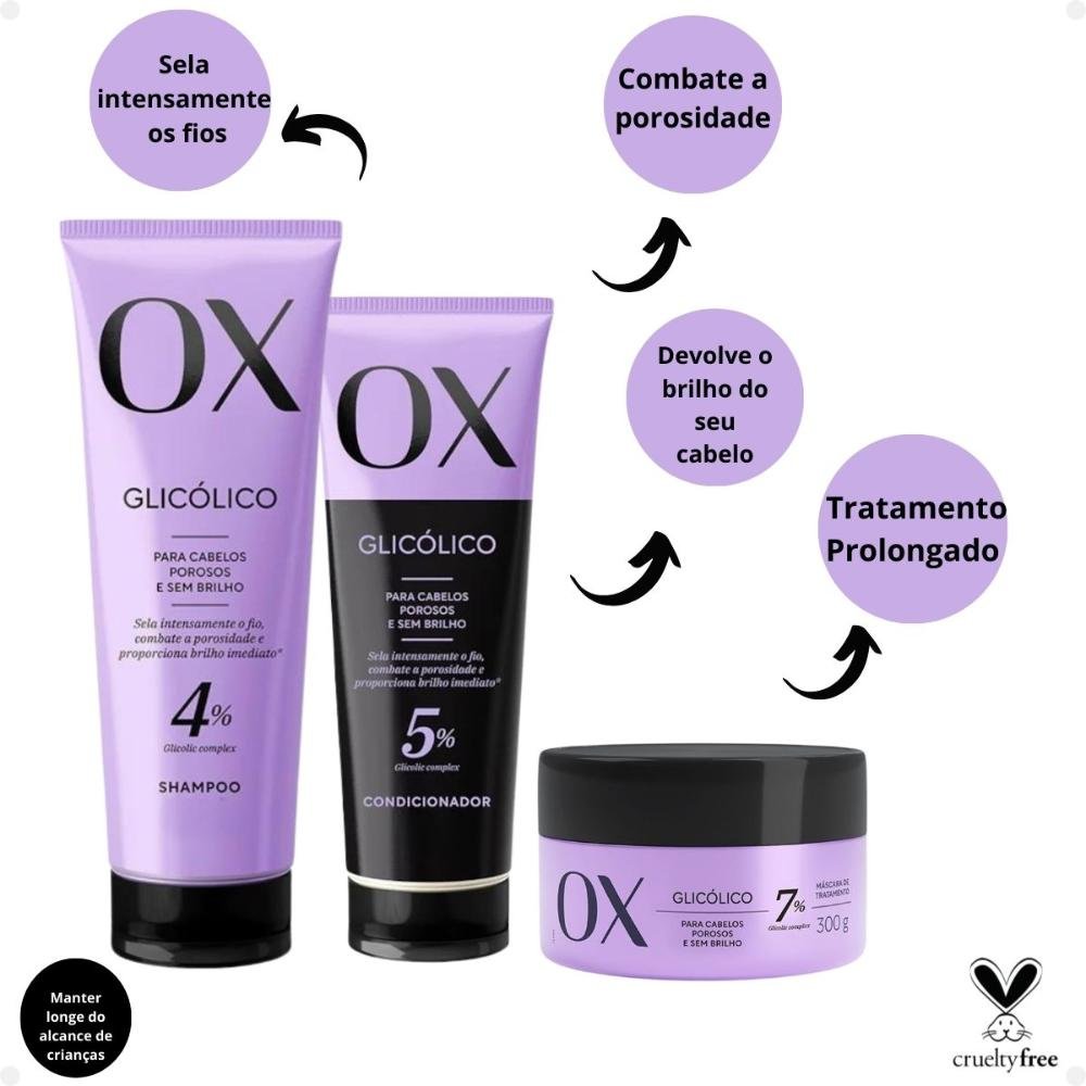 Kit Ox Glicólico: Shampoo e Condicionador 170ml + Máscara ÚNICO 2