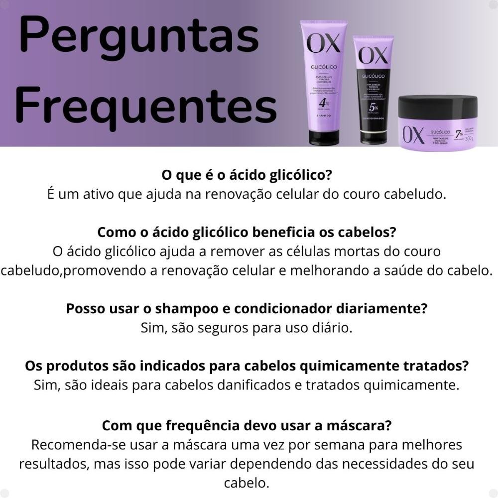 Kit Ox Glicólico: Shampoo e Condicionador 170ml + Máscara ÚNICO 6