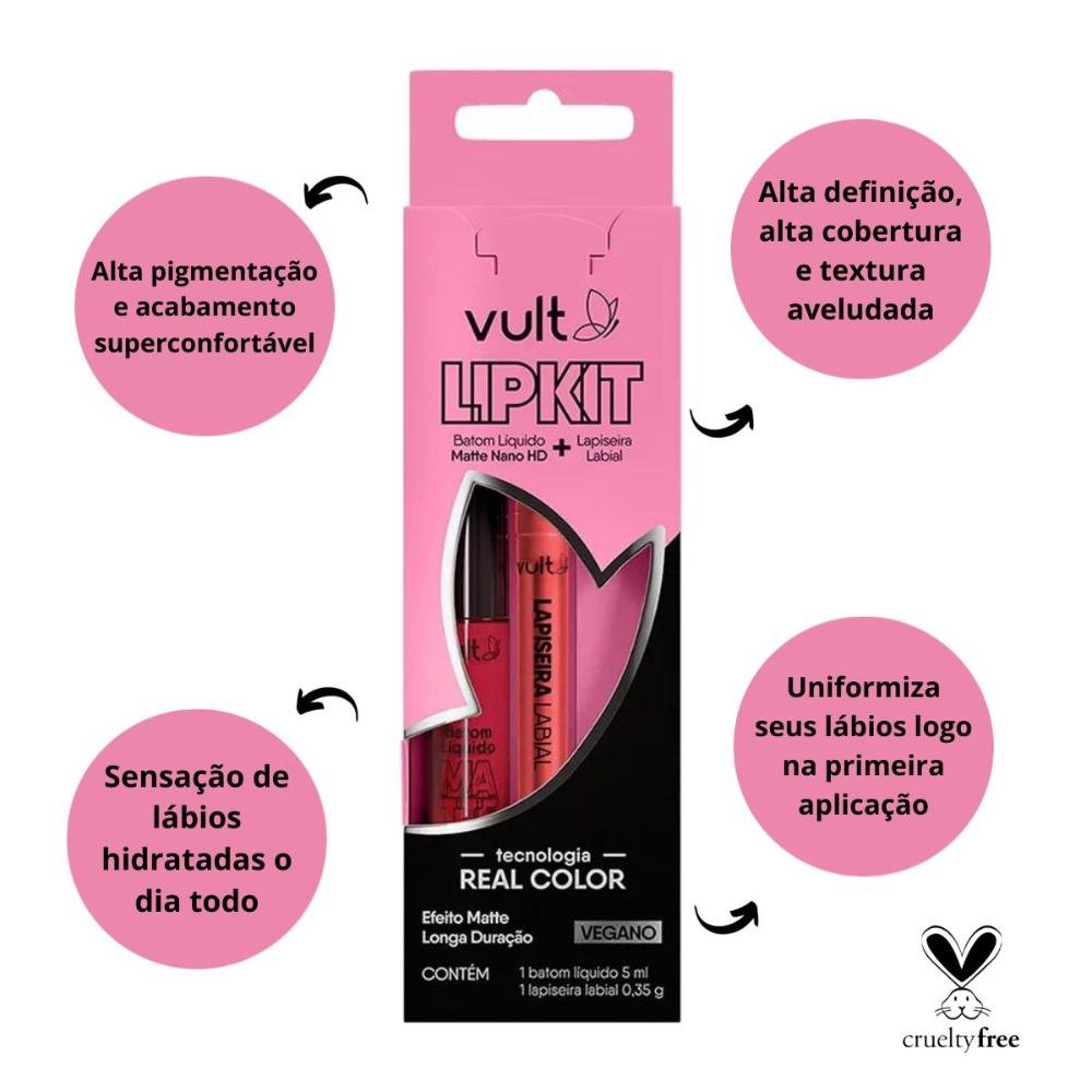 Lipkit Batom Líquido + Lapiseira Labial Vult Real Color Rubi Multicores 2