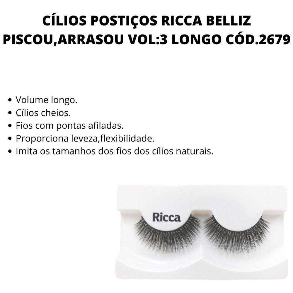 Cílios Postiços Ricca Belliz Piscou,arrasou Vol:3 Longo Cód.2679 Preto 2