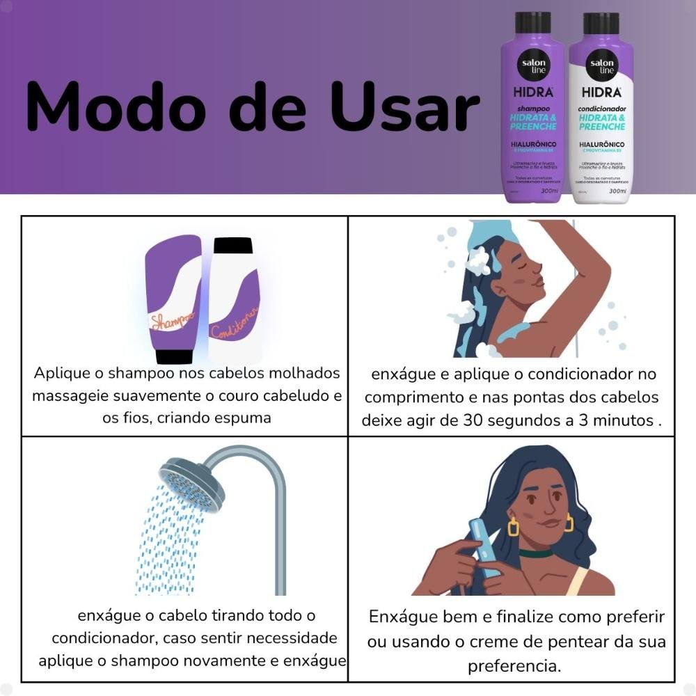 Kit Salon Line Hidra Hidrata e Preenche: Shampoo e Condicionador 300ml 300ml 6