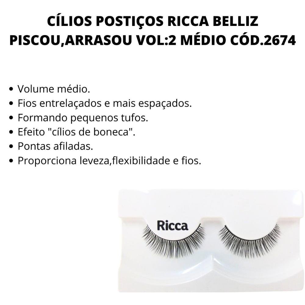 Cílios Postiços Ricca Belliz Piscou,arrasou Vol:2 Médio Cód.2674 Preto 2