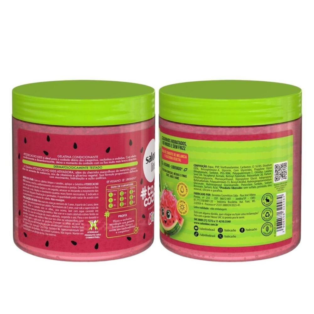 Kit Salon Line Kids: 1 Creme para Pentear Melancia e 2 Gelatinas Melancia e Uva ÚNICO 4