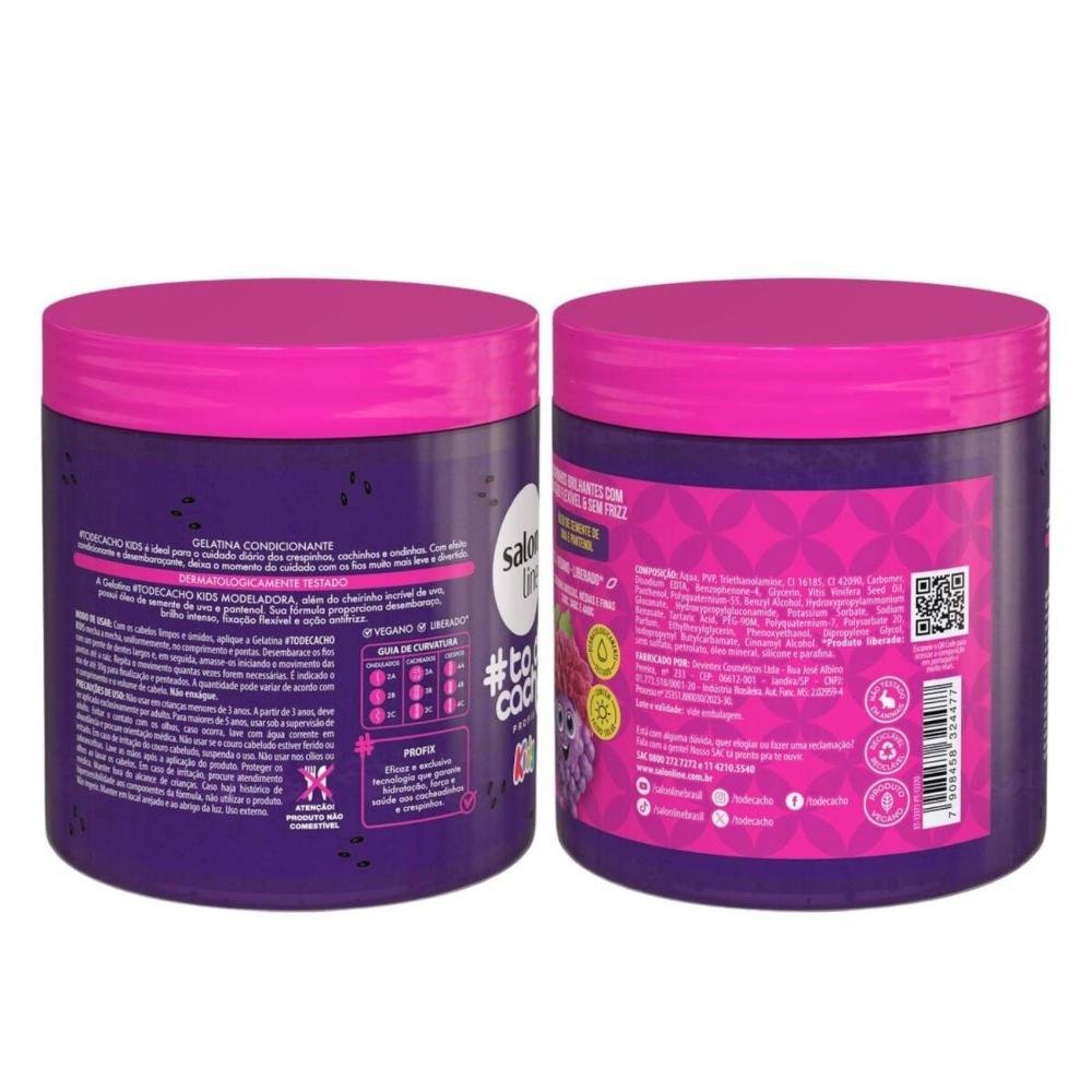 Kit Salon Line Kids: 1 Creme para Pentear Melancia e 2 Gelatinas Melancia e Uva ÚNICO 5
