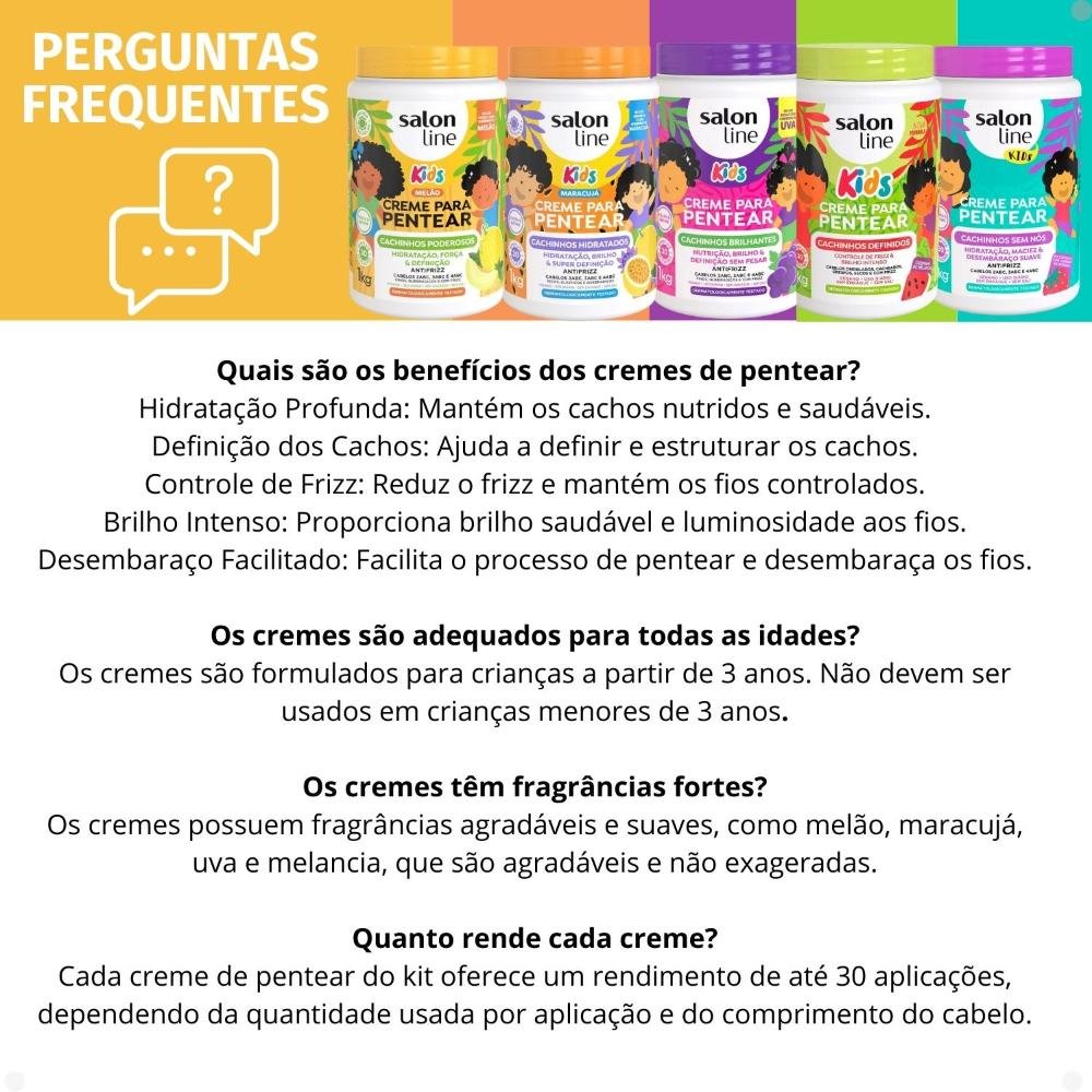 Kit Salon Line Kids: 5 Cremes de Pentear Melão, Maracujá, Uva, Melancia e Morango ÚNICO 7