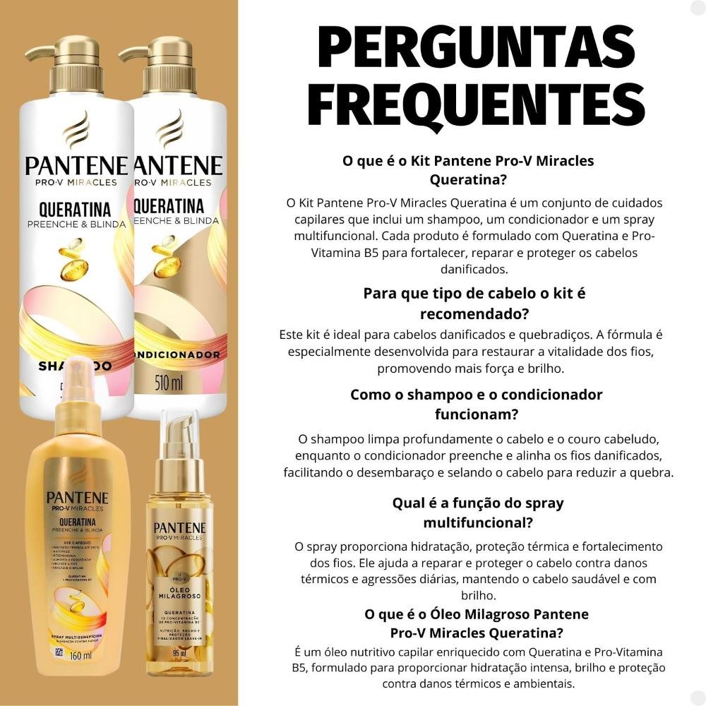 Kit Pantene Pro-V Miracles Queratina: Shampoo 510ml, Condicionador 510ml, Spray e Óleo ÚNICO 8