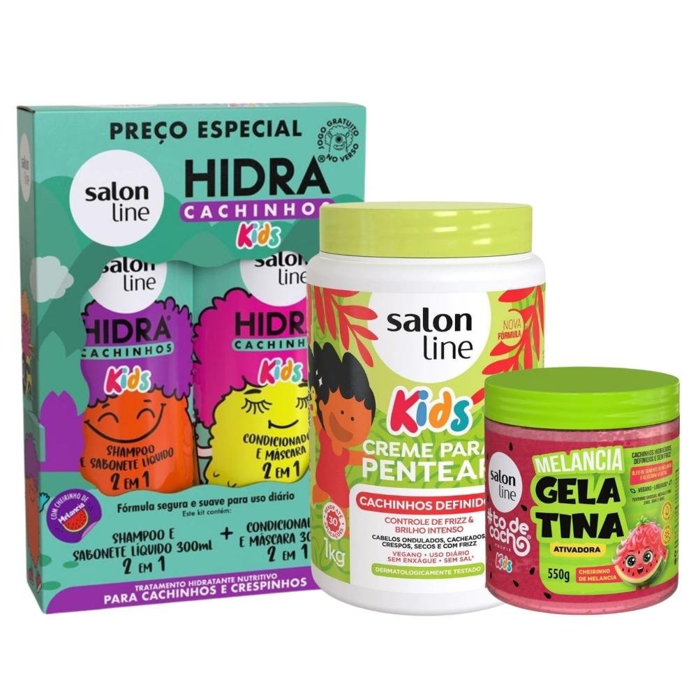 Kit Salon Line Kids: Hidra Cachinhos + Creme para Pentear e Gelatina Melancia ÚNICO 1