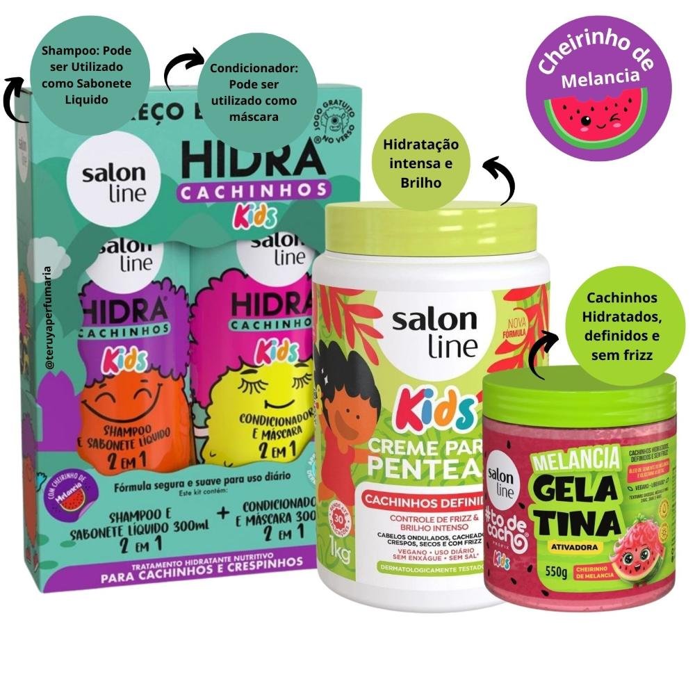 Kit Salon Line Kids: Hidra Cachinhos + Creme para Pentear e Gelatina Melancia ÚNICO 2