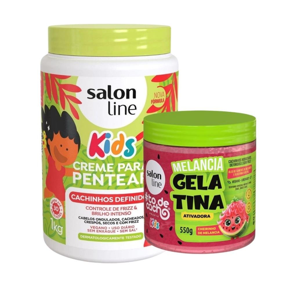 Kit Salon Line Kids: Hidra Cachinhos + Creme para Pentear e Gelatina Melancia ÚNICO 4