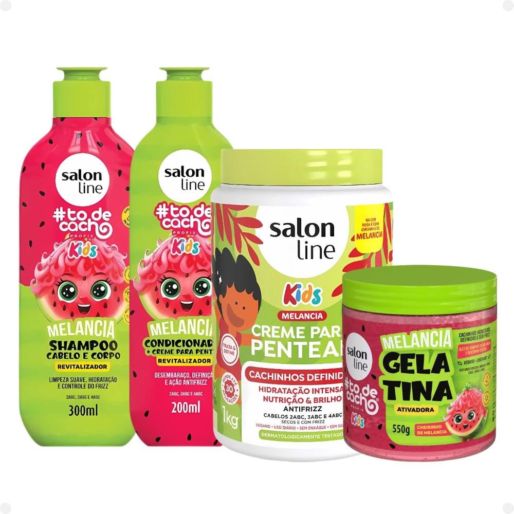 Kit Salon Line Kids: Shampoo e Condicionador + Creme para Pentear 1kg e Gelatina Melancia ÚNICO 1