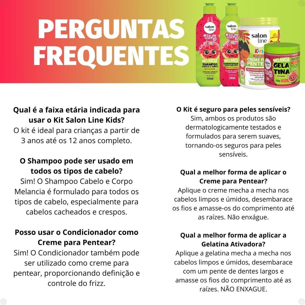 Kit Salon Line Kids: Shampoo e Condicionador + Creme para Pentear 1kg e Gelatina Melancia ÚNICO 7