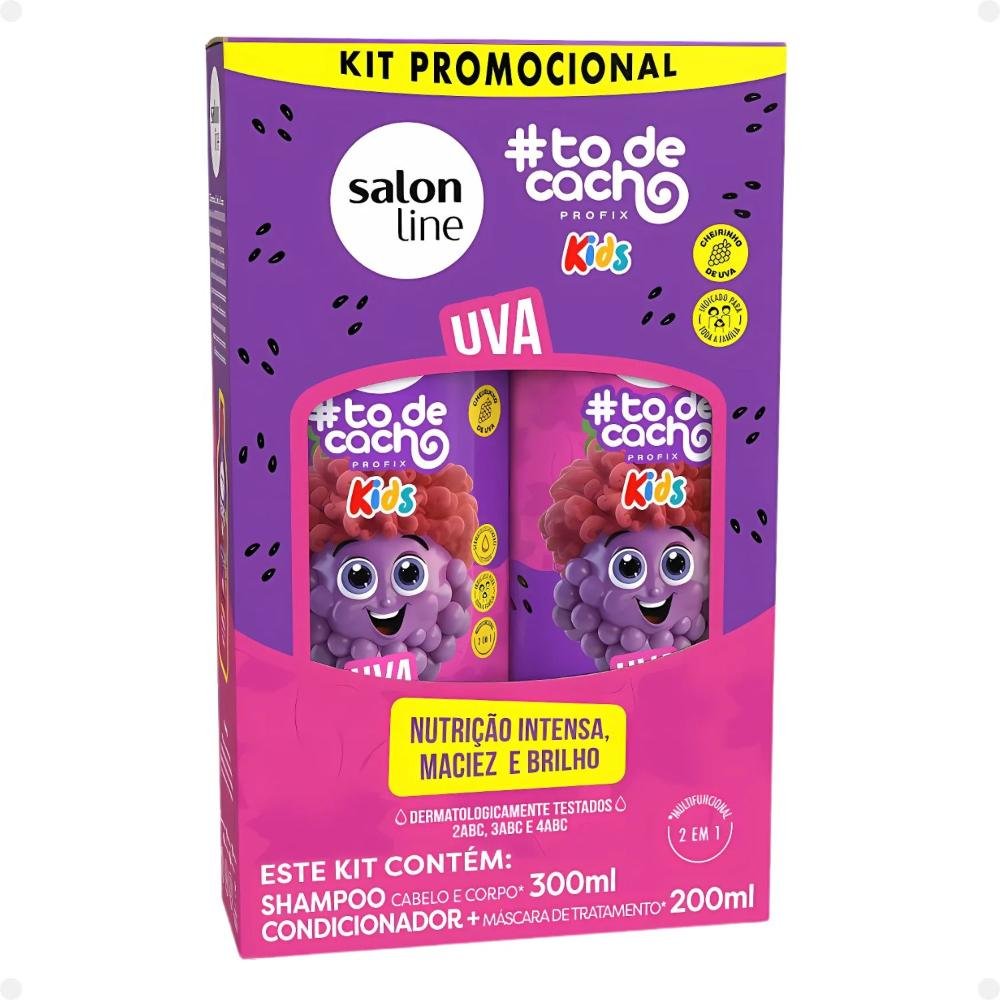 Kit Salon Line Kids: Shampoo e Condicionador + Creme para Pentear 1kg e Gelatina Modeladora Uva ÚNICO 3