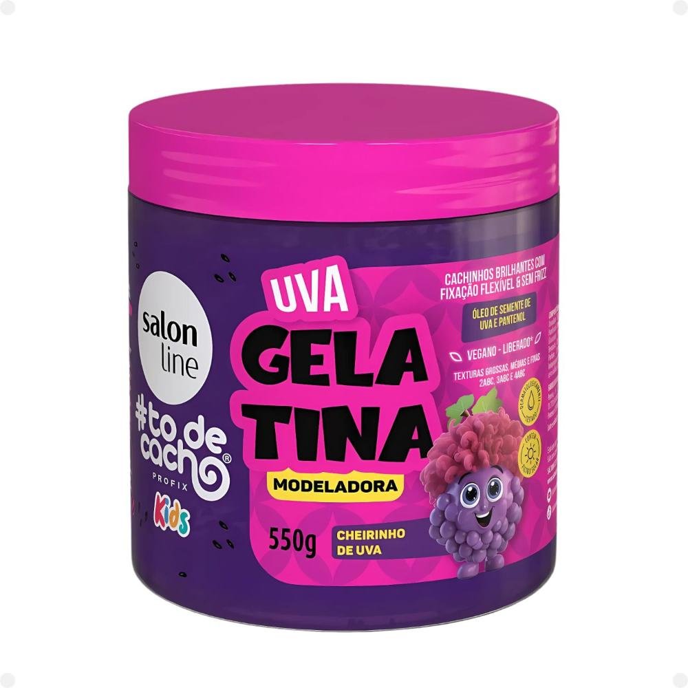 Kit Salon Line Kids: Shampoo e Condicionador + Creme para Pentear 1kg e Gelatina Modeladora Uva ÚNICO 5