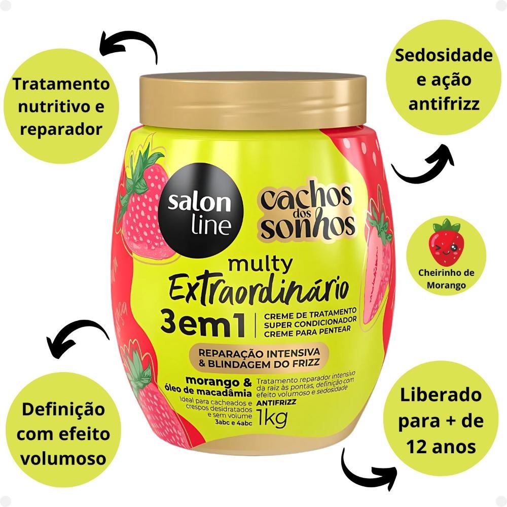 Creme de Tratamento 3 em 1 Salon Line Multy Extraordinário Cachos dos Sonhos Morango e Óleo de Macadâmia 1Kg 1kg 2