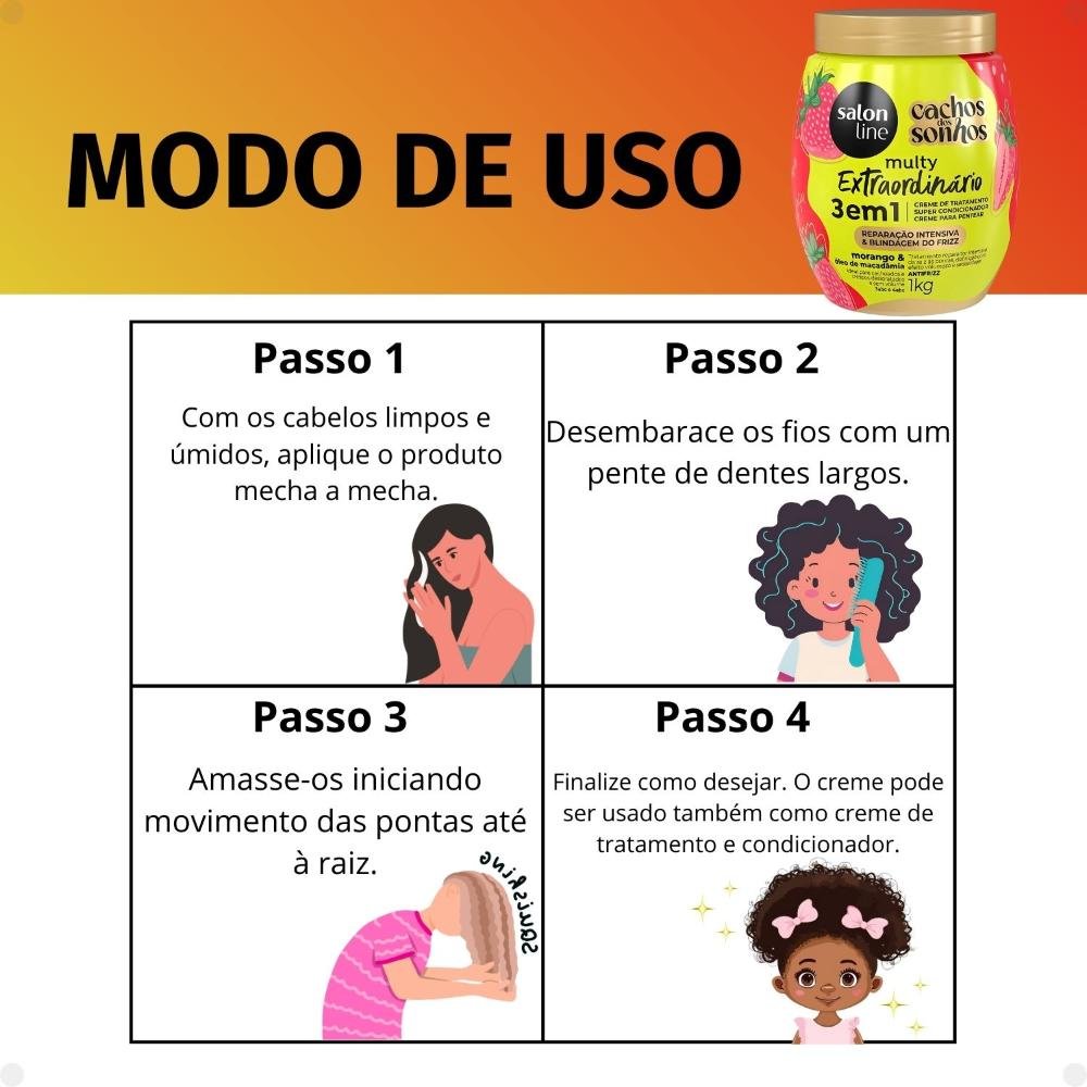 Creme de Tratamento 3 em 1 Salon Line Multy Extraordinário Cachos dos Sonhos Morango e Óleo de Macadâmia 1Kg 1kg 6