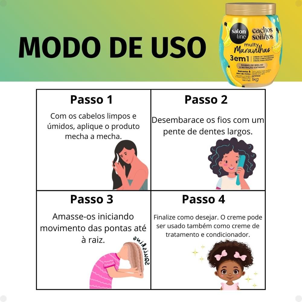 Creme de Tratamento 3 em 1 Salon Line Multy Maravilhas Cachos dos Sonhos Banana e Óleo de Rícino 1Kg 1kg 6