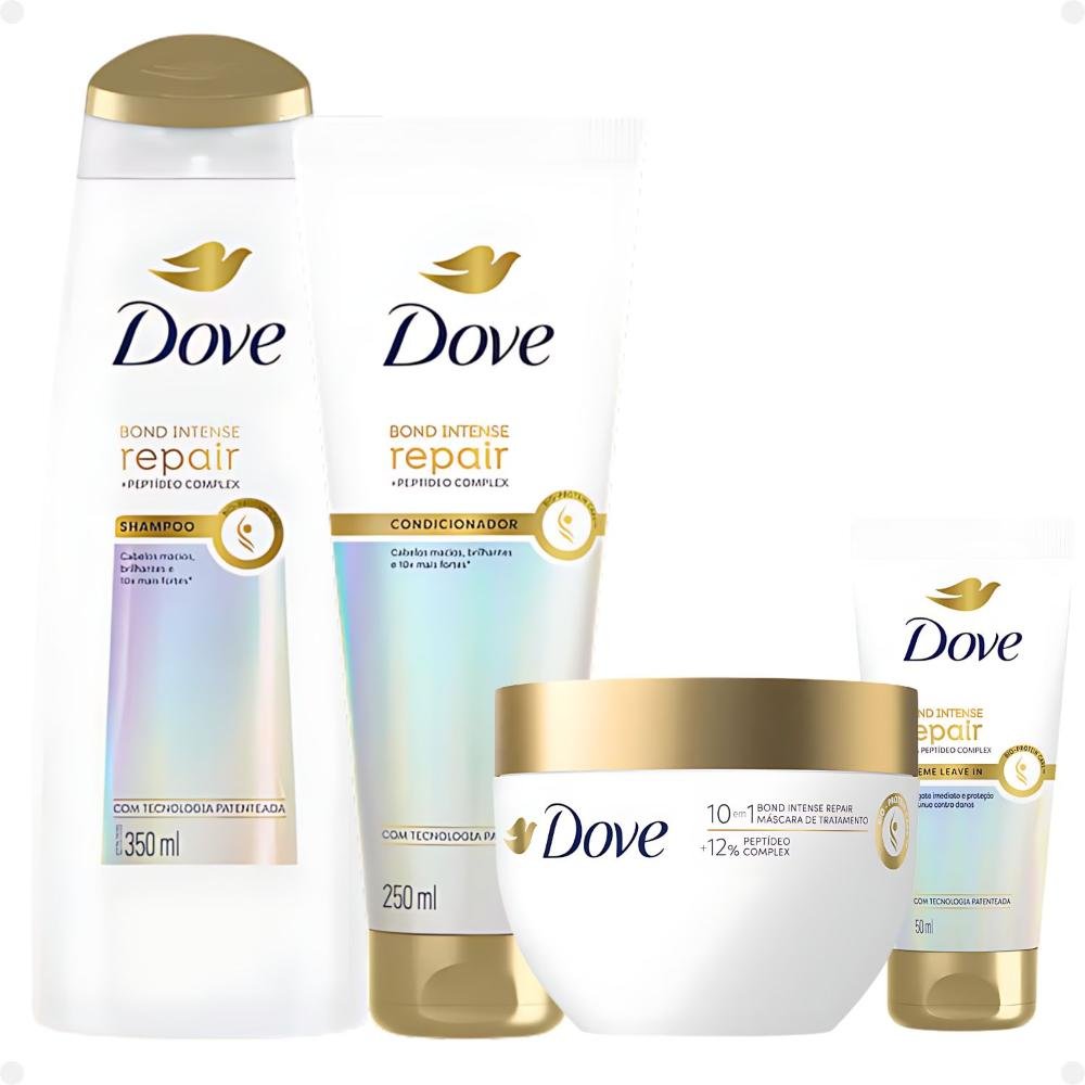 Kit Dove Bond Intense: Shampoo 350ml, Condicionador 250ml, Máscara e Leave-In