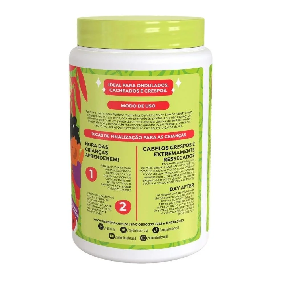 Creme Para Pentear Salon Line Cachinhos Definidos Kids Melancia 1kg 1kg 3