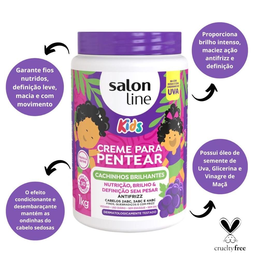 Creme Para Pentear Salon Line Kids Cachinhos Brilhantes Uva 1kg 1kg 2