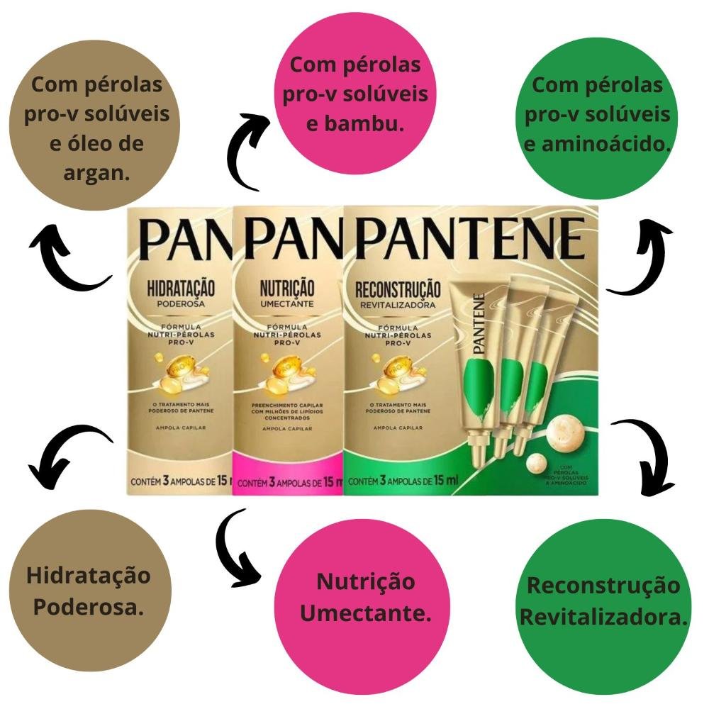 Kit Pantene Ampolas Cronograma Capilar: 3 Hidração, 3 Nutrição e 3 Reconstrução 15ml  ÚNICO 2