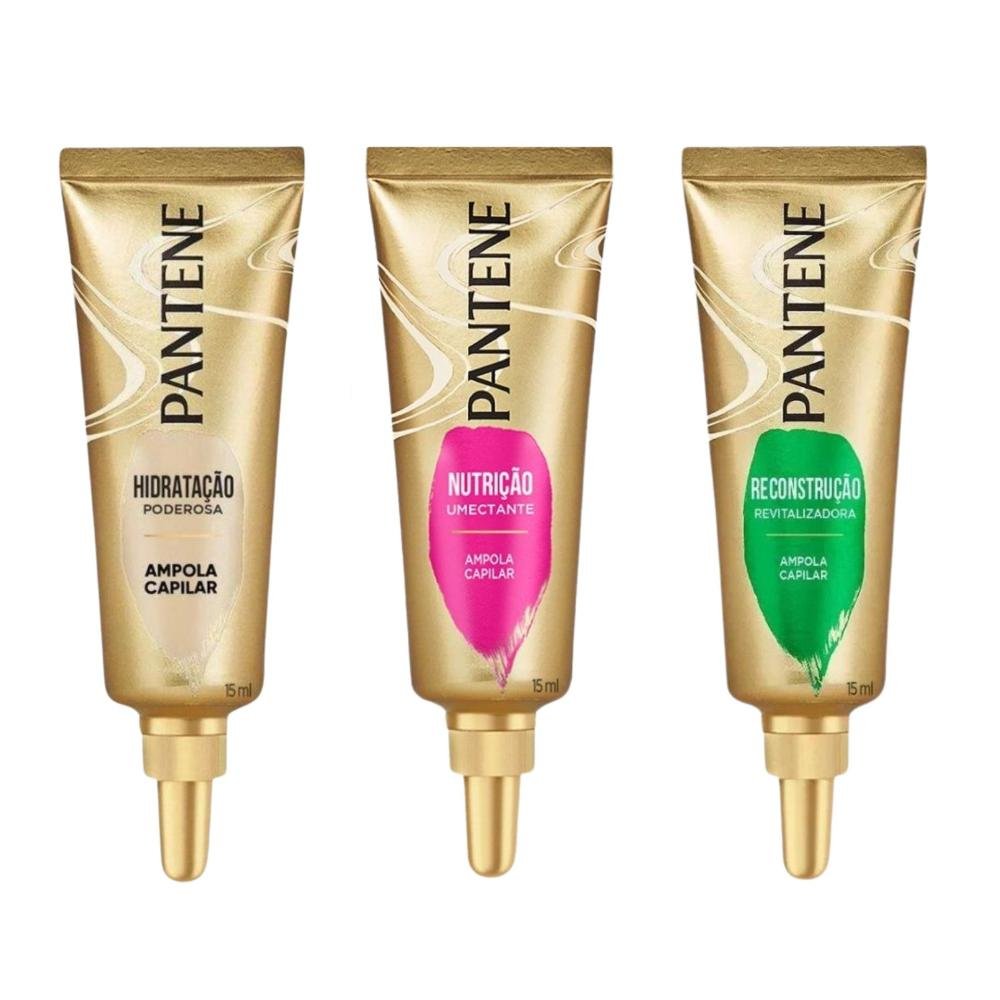 Kit Pantene Ampolas Cronograma Capilar: 3 Hidração, 3 Nutrição e 3 Reconstrução 15ml  ÚNICO 3