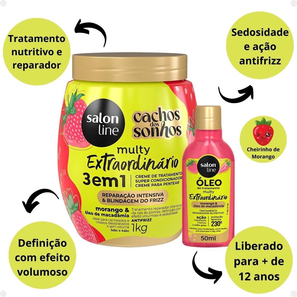 Kit Salon Line Multy Extraordinário: 1 Creme 3 em 1 e 1 Óleo Morango ÚNICO 2