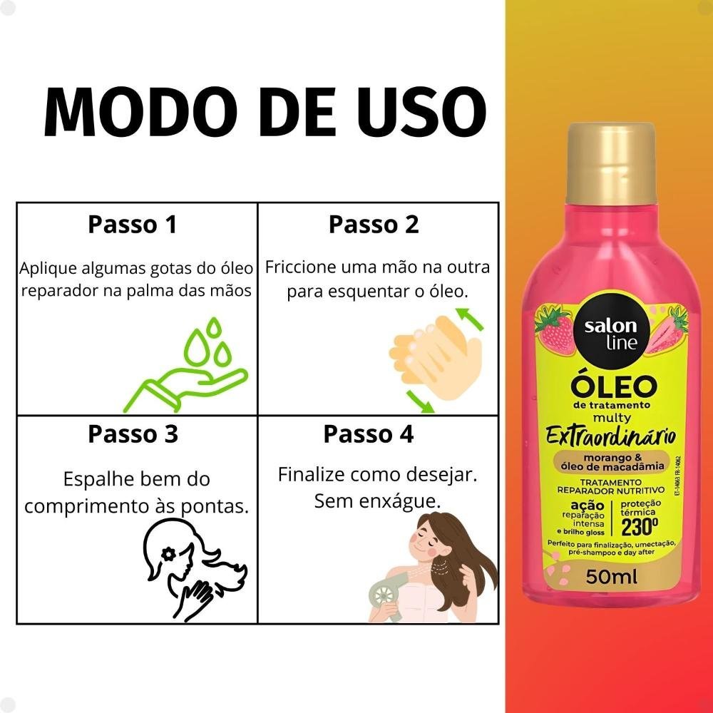 Kit Salon Line Multy Extraordinário: 1 Creme 3 em 1 e 1 Óleo Morango ÚNICO 6