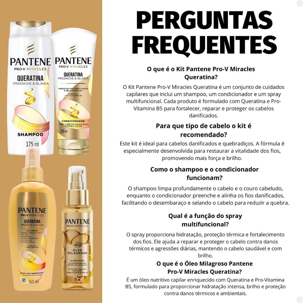Kit Pantene Pro-V Miracles Queratina: Shampoo 175ml, Condicionador 150ml, Spray e Óleo ÚNICO 7