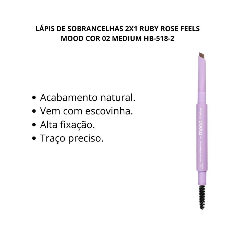 Lápis de Sobrancelhas 2x1 Ruby Rose Feels Mood Cor 02 Medium Hb-518-2 Cor 02 Medium 2