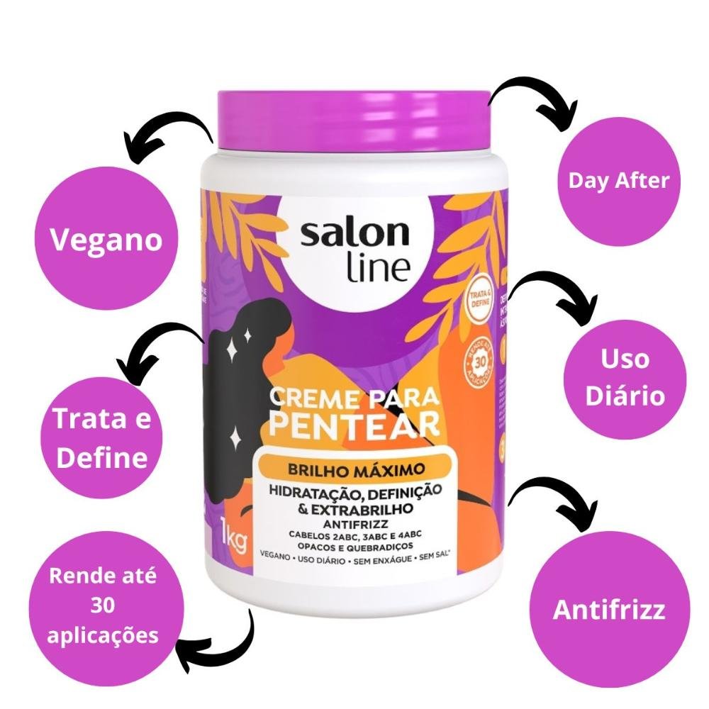 Creme Para Pentear Salon Line Brilho Máximo 1kg 1kg 2
