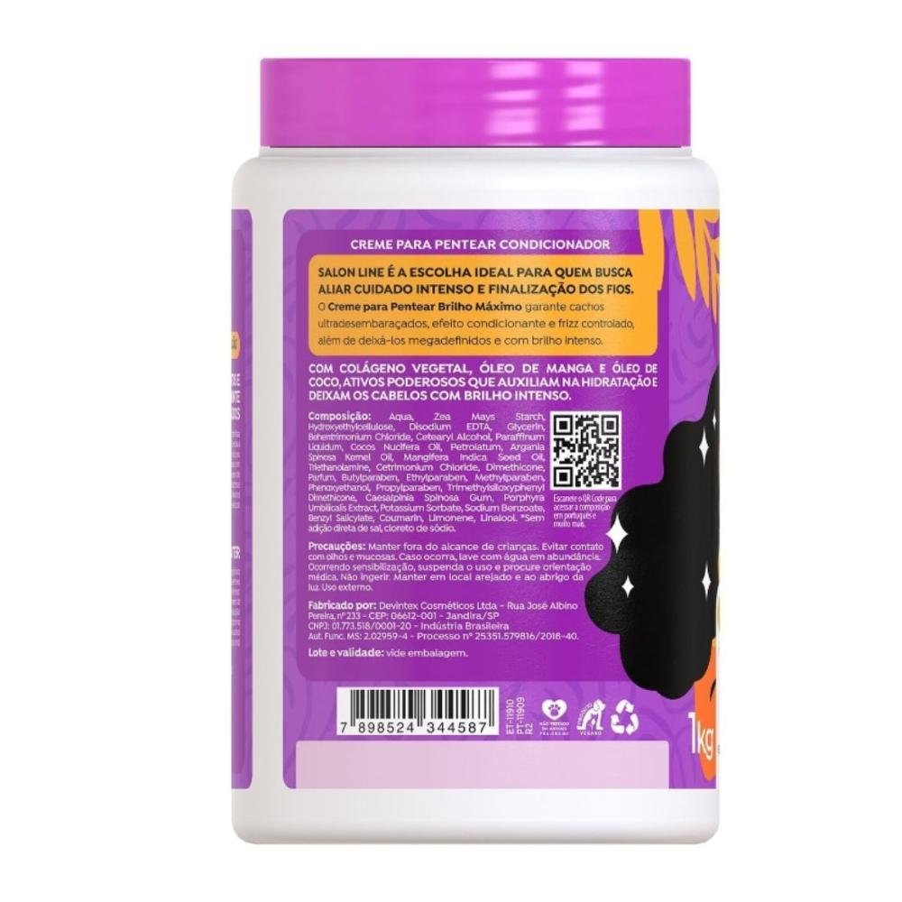 Creme Para Pentear Salon Line Brilho Máximo 1kg 1kg 3