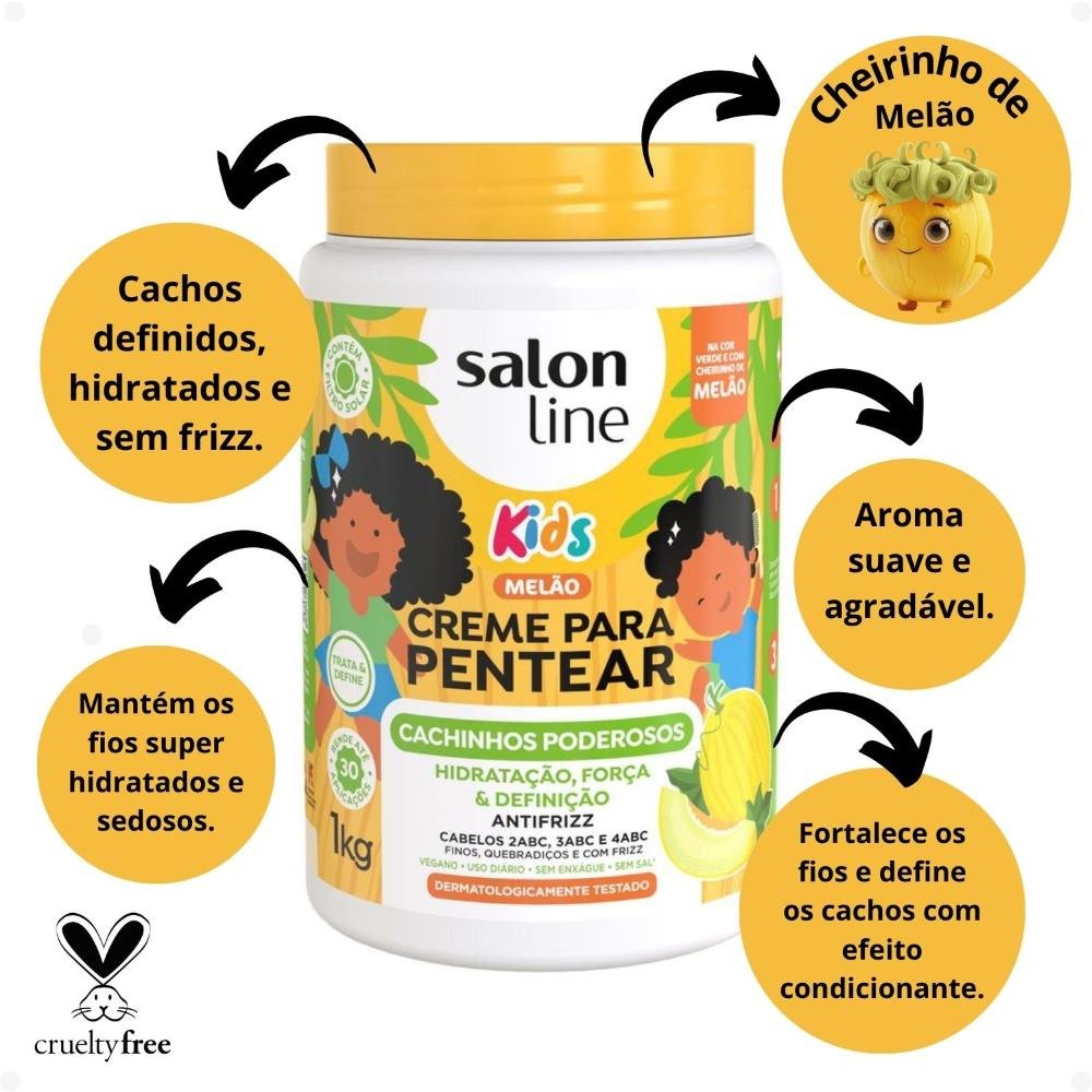 Creme para Pentear Salon Line Kids Melão Cachinhos Poderosos 1kg 1kg 2
