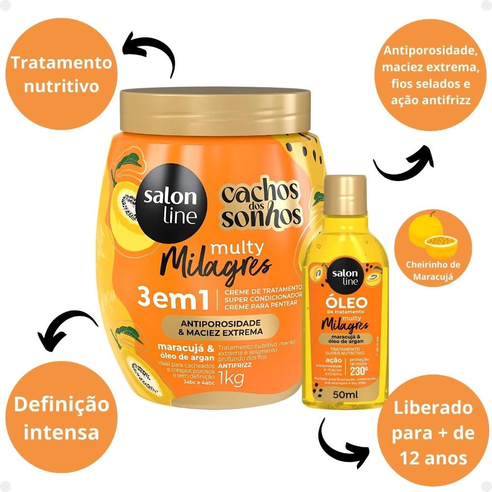 Kit Salon Line Multy Milagres: 1 Creme 3 em 1 e 1 Óleo Maracujá ÚNICO 2
