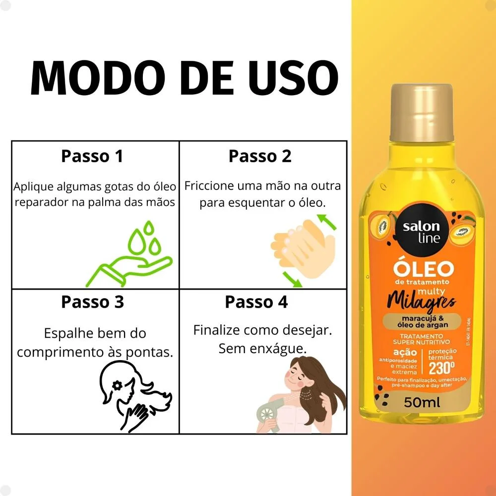 Kit Salon Line Multy Milagres: 1 Creme 3 em 1 e 1 Óleo Maracujá ÚNICO 6