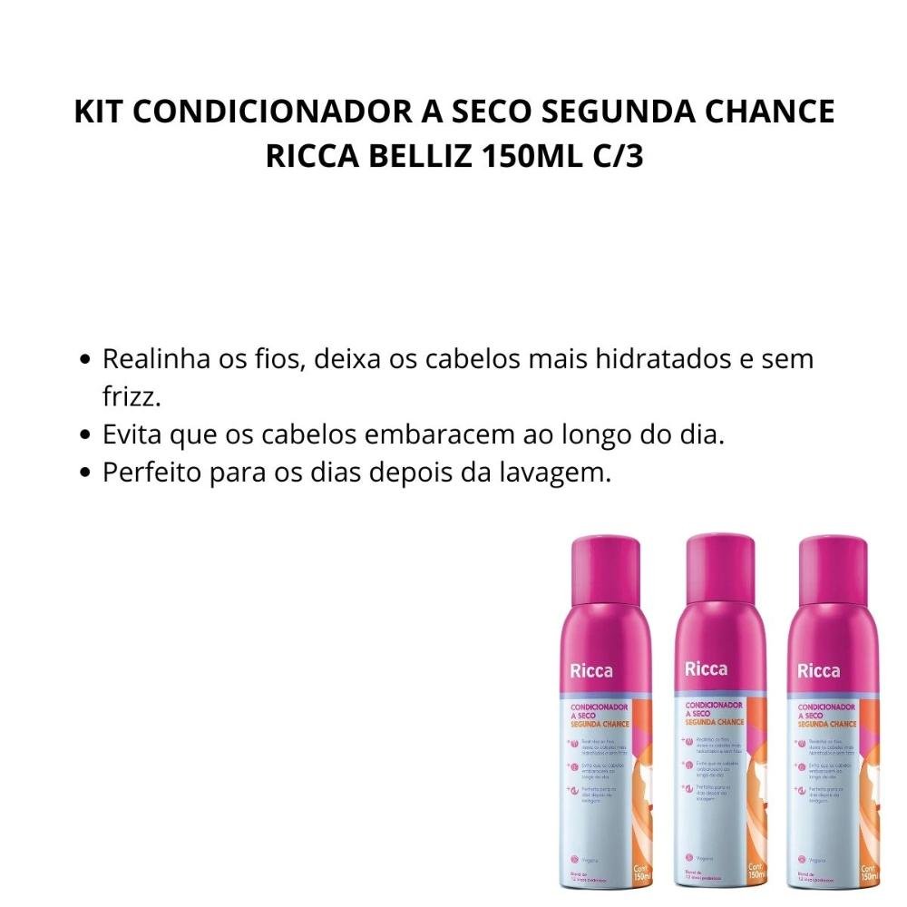 Kit Condicionador A Seco Segunda Chance Ricca Belliz 150ml C/3 ÚNICO 2