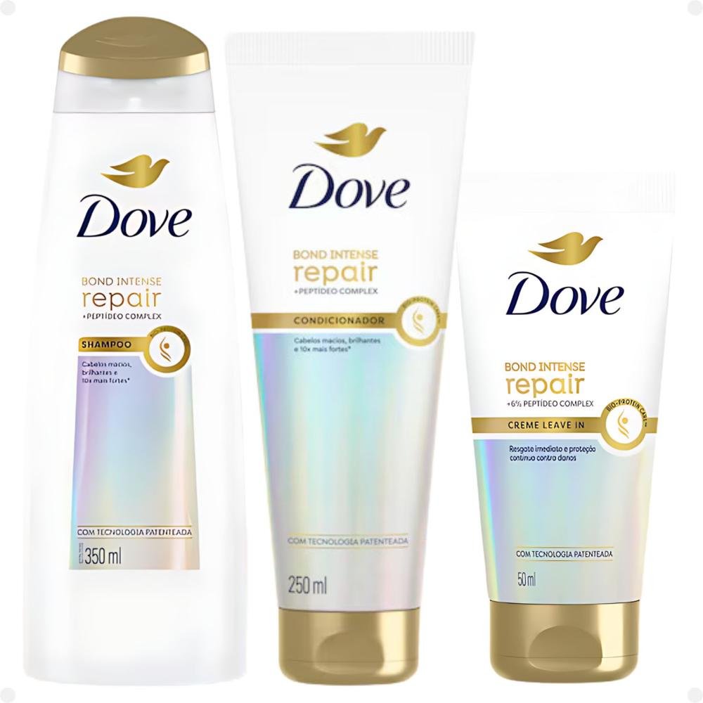 Kit Dove Bond Intense Repair: Shampoo 350ml, Condicionador 250ml e Leave-in