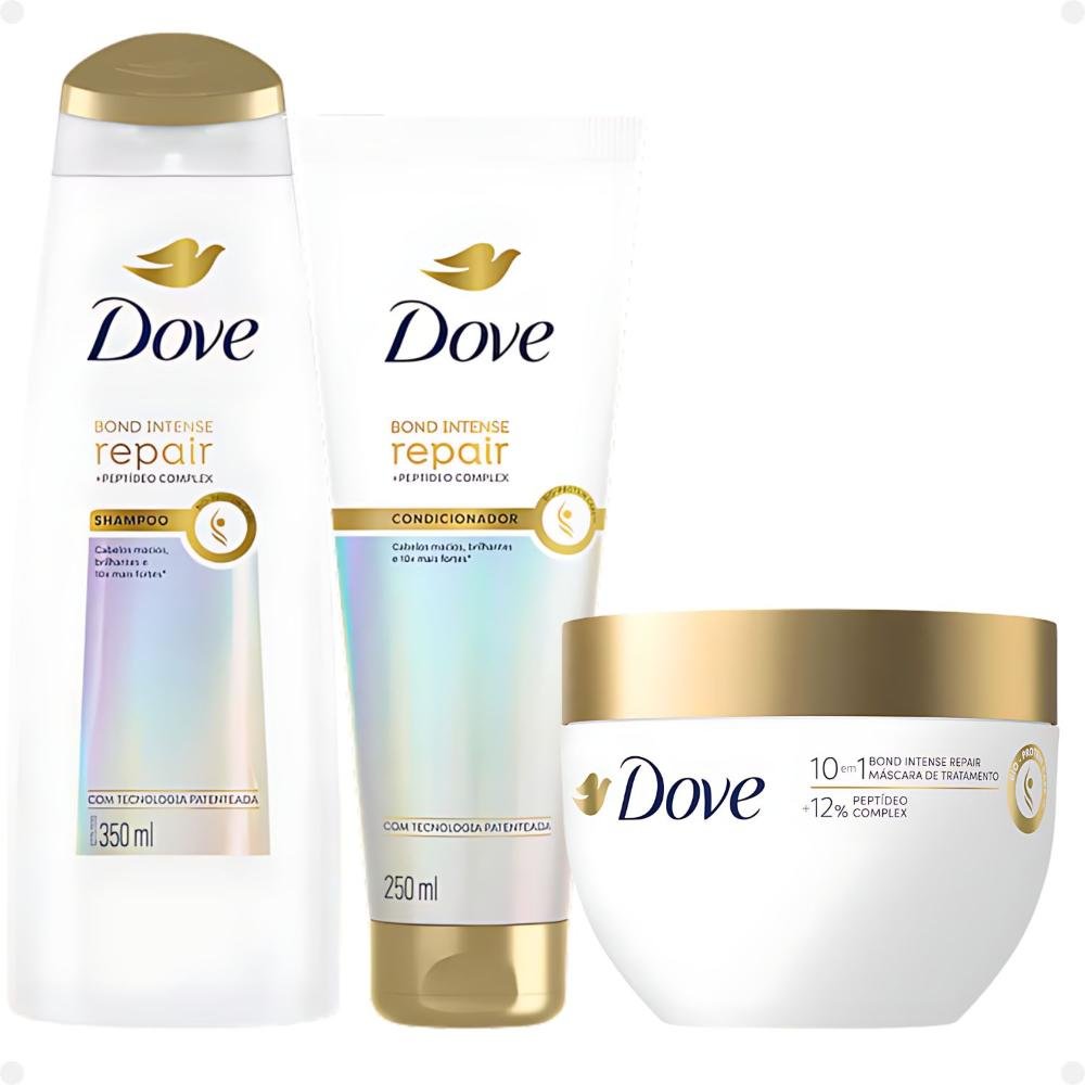 Kit Dove Bond Intense Repair: Shampoo 350ml, Condicionador 250ml e Máscara