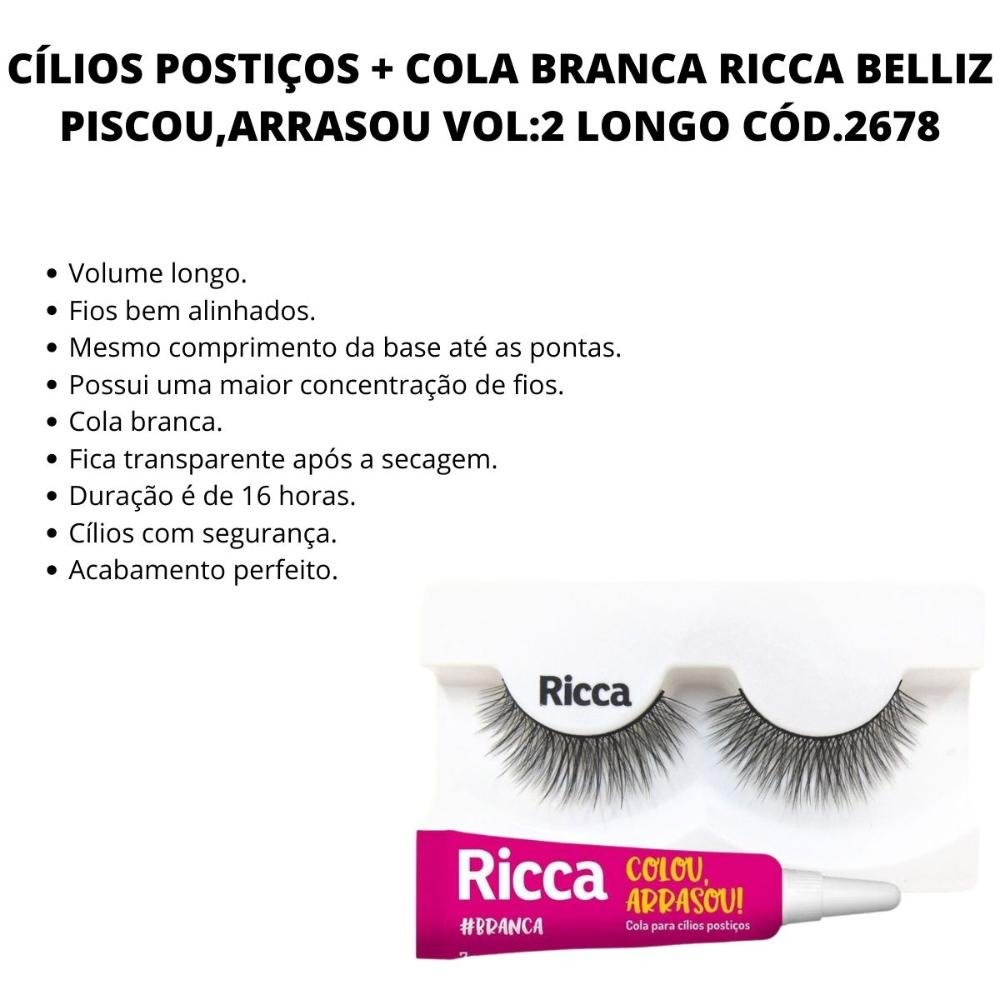 Cílios Postiços + Cola Branca Ricca Belliz Piscou,arrasou Vol:2 Longo Cód.2678 Preto 2