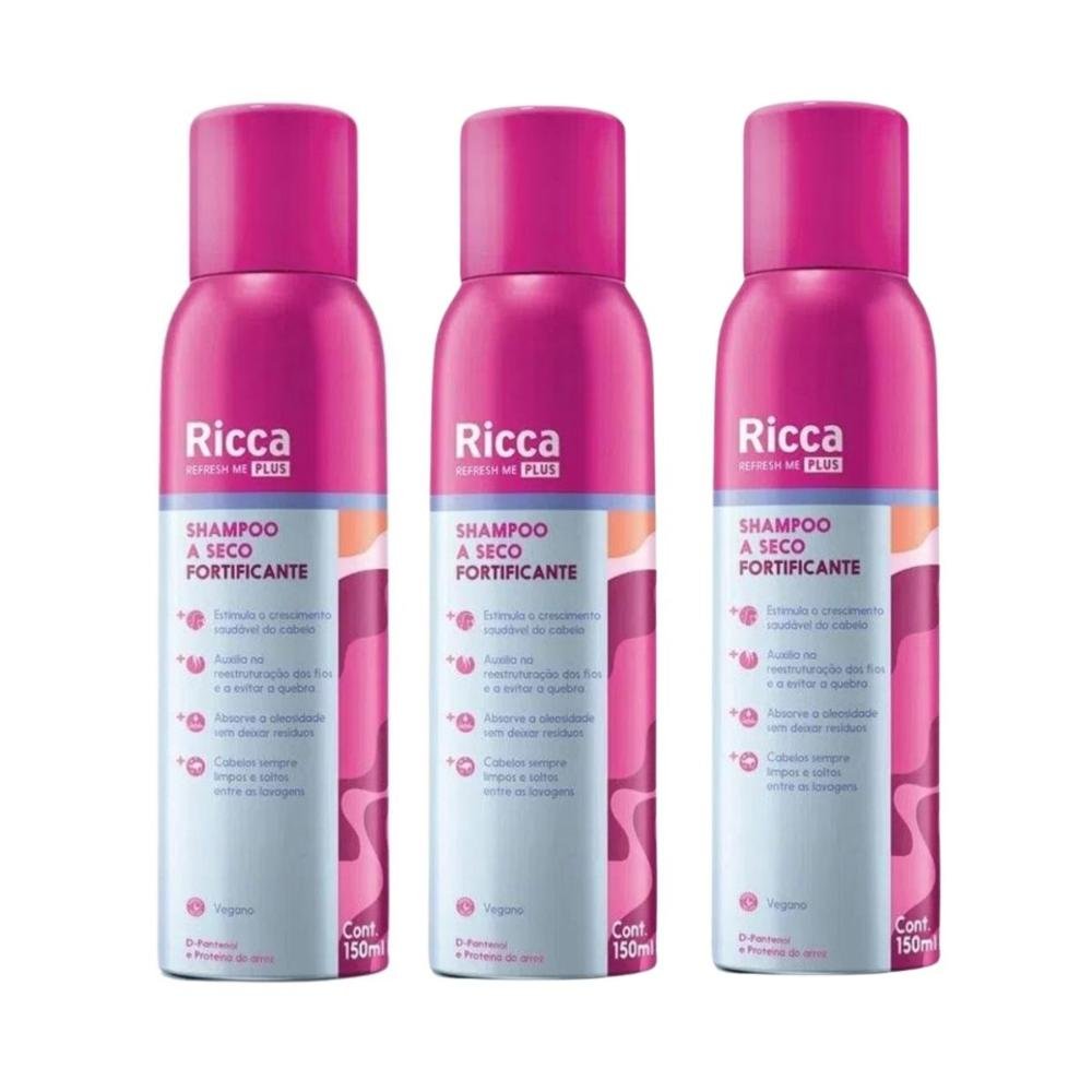 Kit Shampoo A Seco Fortificante Belliz Ricca Refresh Me Plus 150ml C/3 ÚNICO 1