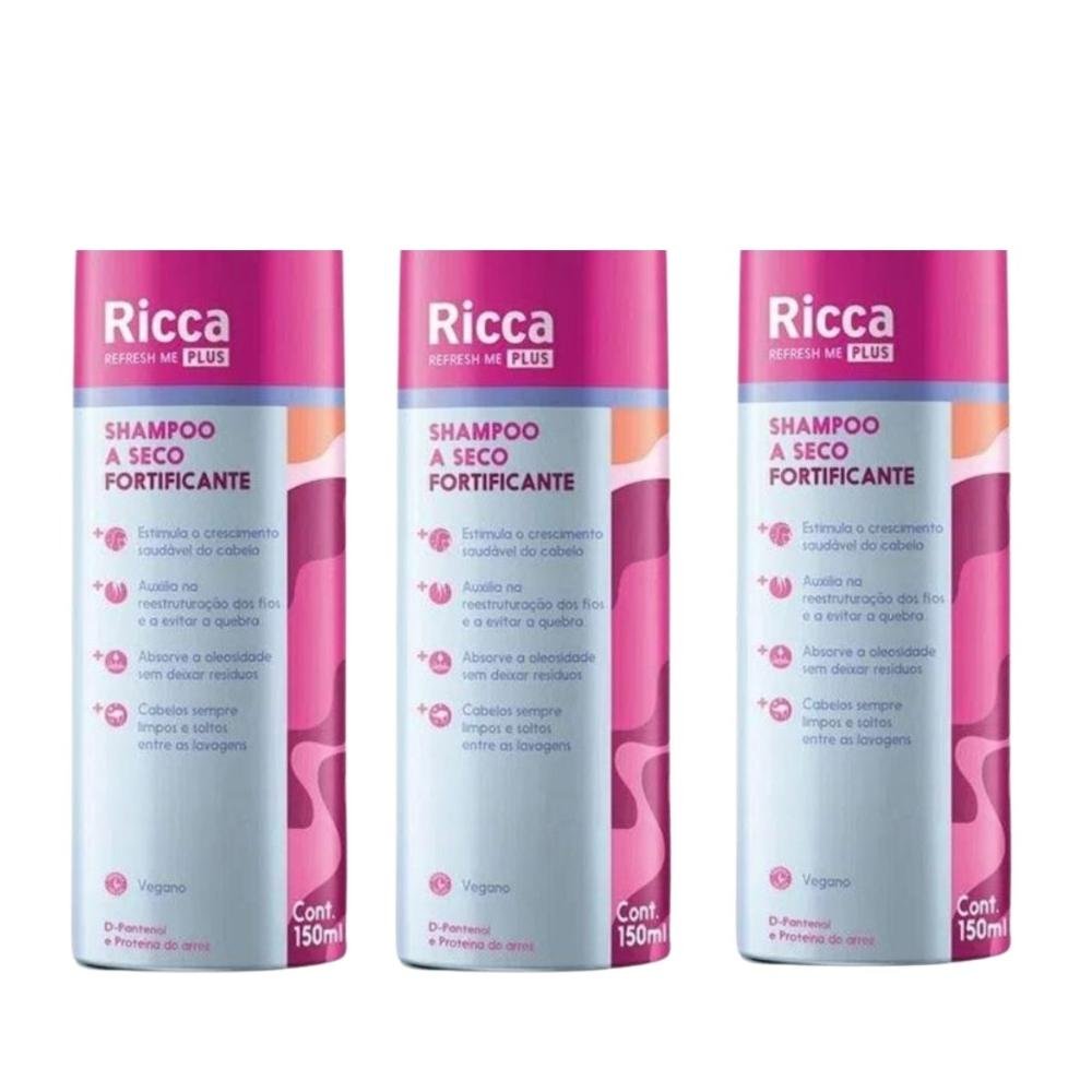 Kit Shampoo A Seco Fortificante Belliz Ricca Refresh Me Plus 150ml C/3 ÚNICO 3
