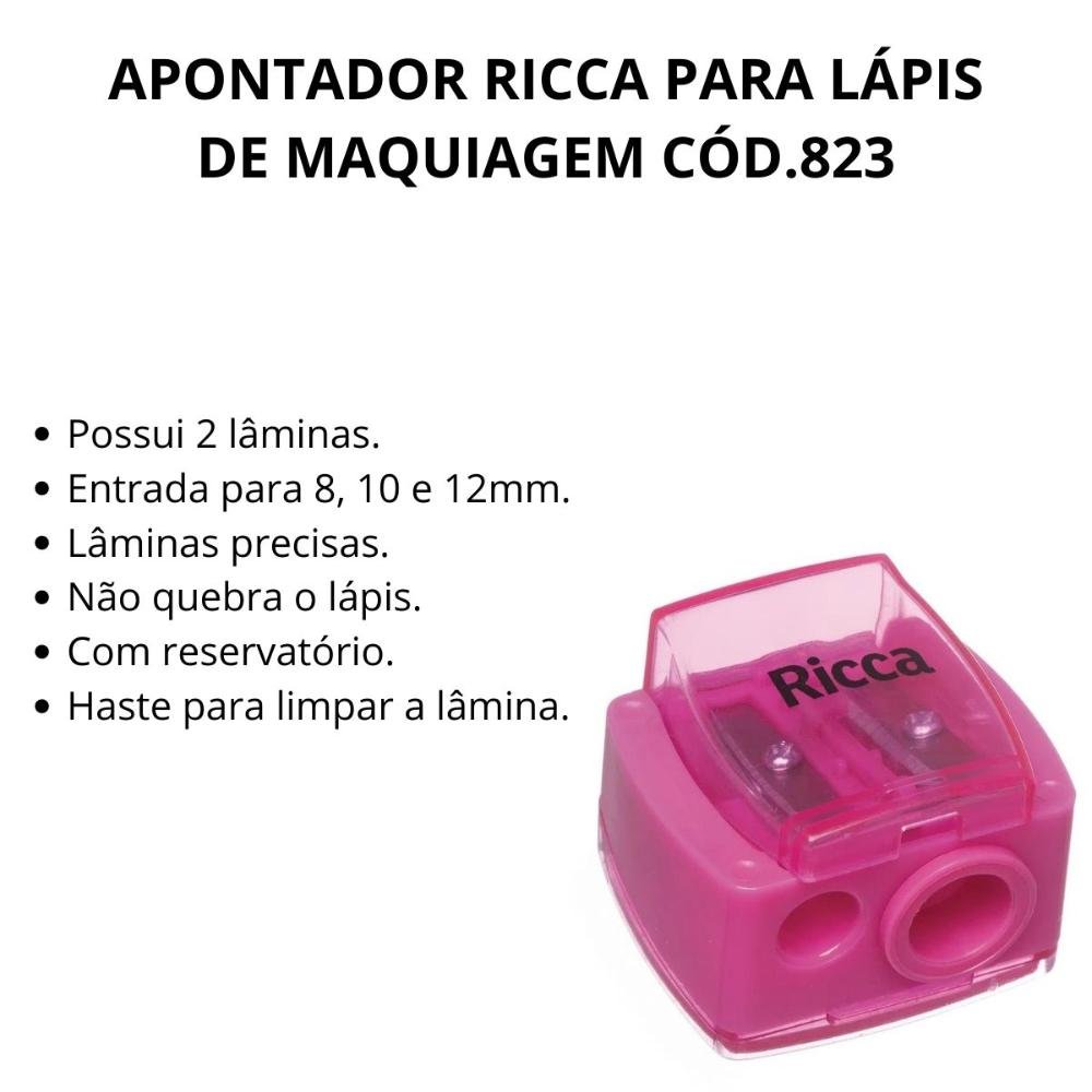 Apontador Ricca Para Lápis de Maquiagem Rosa Cód.823 ÚNICO 2
