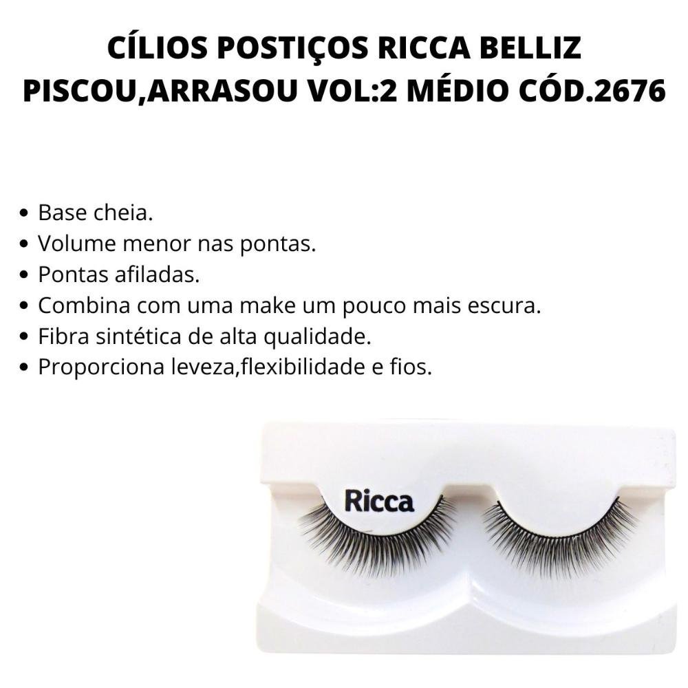 Cílios Postiços Ricca Belliz Piscou,arrasou Vol:2 Médio Cód.2676 Preto 2
