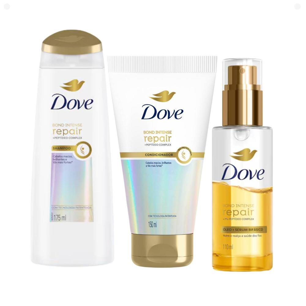 Kit Dove Bond Intense Repair: Shampoo 175ml, Condicionador 150ml e Óleo Sérum Bifásico